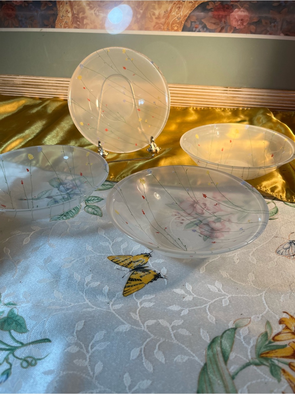Floral Frosted Glass Dessert Bowls - Soft Pastel Multi France